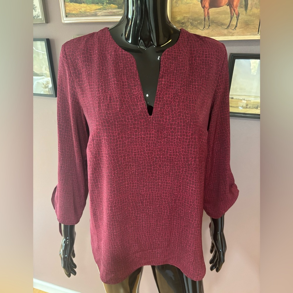 Michael Kors 3/4 sleeve burgundy black cheetah blouse